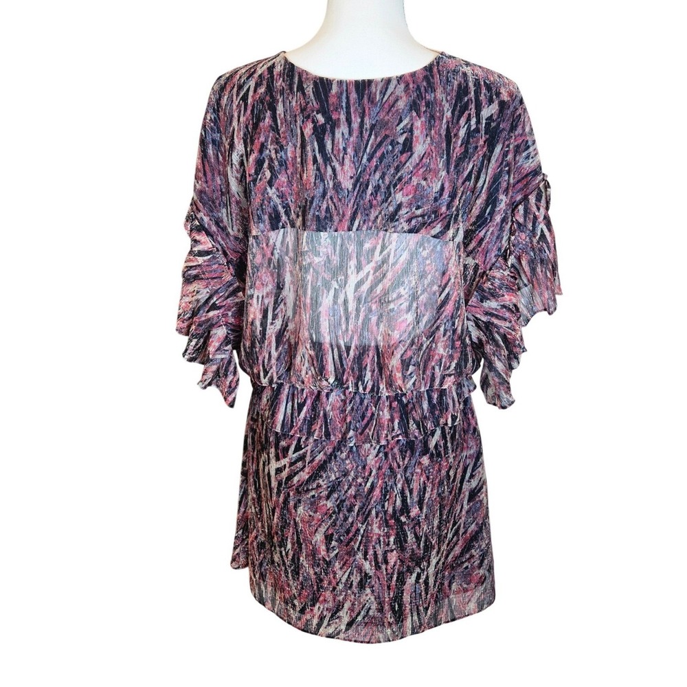 IRO Buoux Dress Metallic Ruffle Tiered Flutter Sleeve Pink Black Parisian 34 - Picture 4 of 10